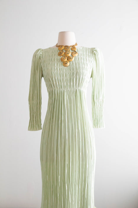 Sublime 1980's Mary McFadden Celadon Crystal Evening Gown / SM