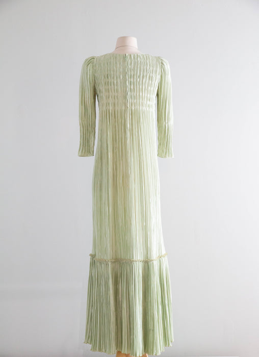 Sublime 1980's Mary McFadden Celadon Crystal Evening Gown / SM