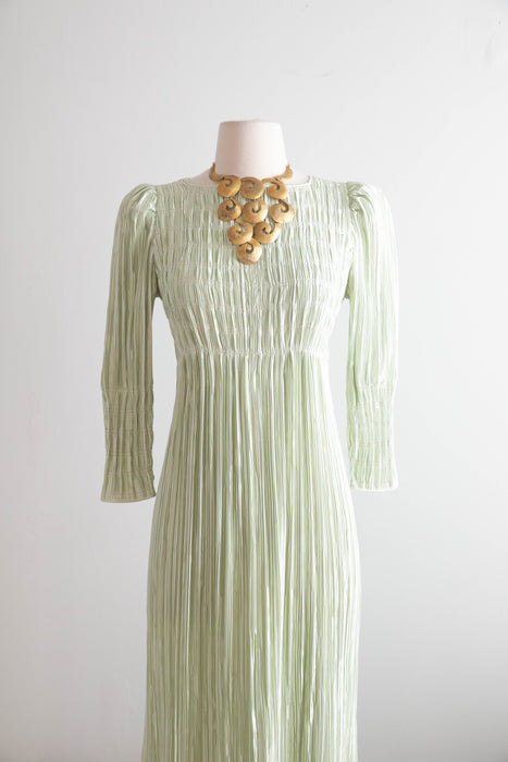 Sublime 1980's Mary McFadden Celadon Crystal Evening Gown / SM