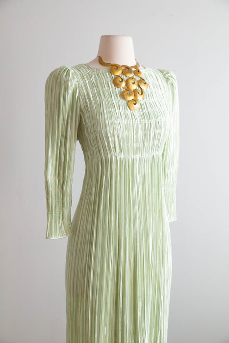 Sublime 1980's Mary McFadden Celadon Crystal Evening Gown / SM