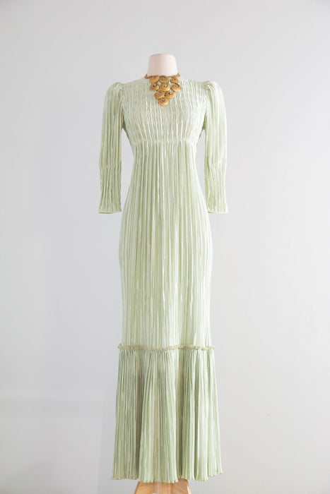 Sublime 1980's Mary McFadden Celadon Crystal Evening Gown / SM