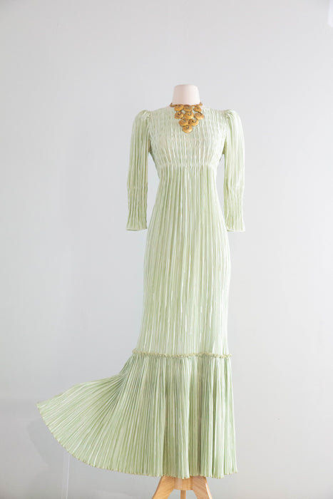 Sublime 1980's Mary McFadden Celadon Crystal Evening Gown / SM