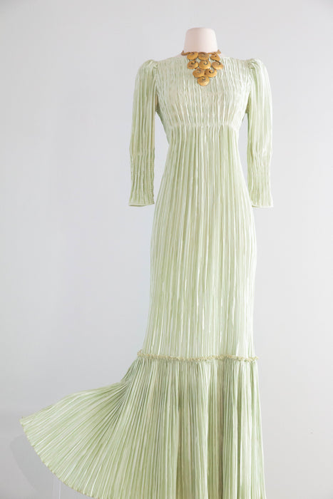 Sublime 1980's Mary McFadden Celadon Crystal Evening Gown / SM