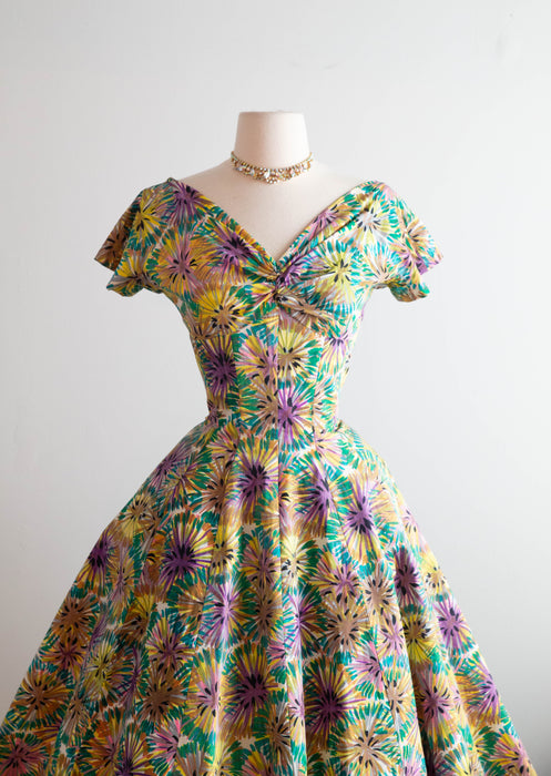 Iconic 1950's Suzy Perette New Look Era Cotton Firework Print Dress / SM