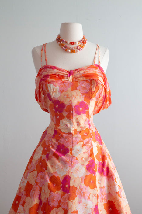 Glamorous 1950's Cole of California Cotton Floral Print Sundress / Small