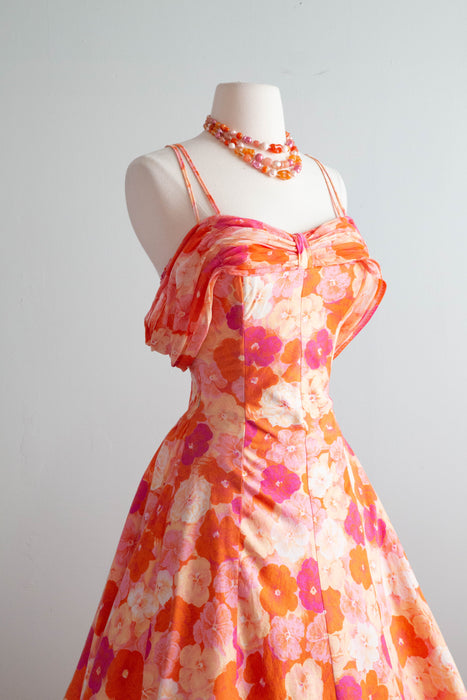 Glamorous 1950's Cole of California Cotton Floral Print Sundress / Small