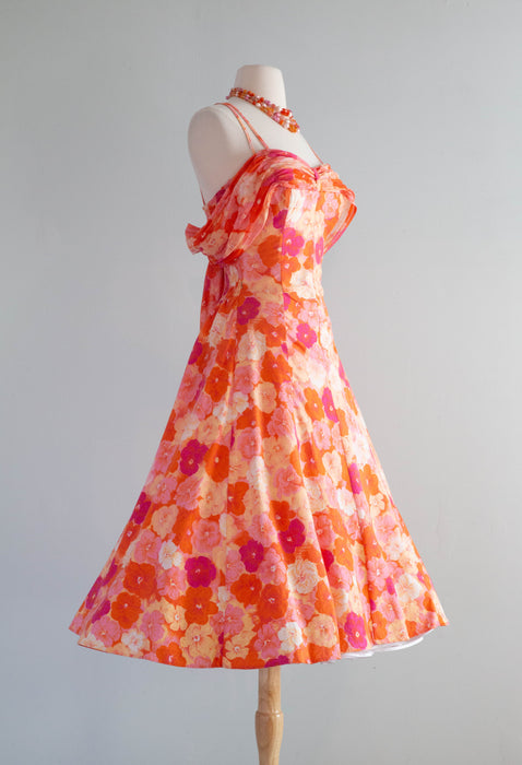 Glamorous 1950's Cole of California Cotton Floral Print Sundress / Small