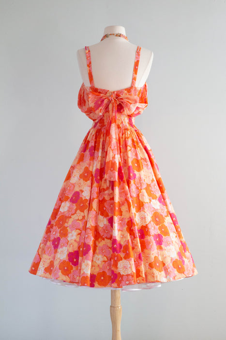 Glamorous 1950's Cole of California Cotton Floral Print Sundress / Small