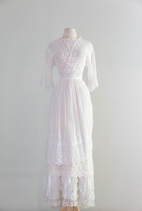 Ethereal Edwardian Embroidered Cotton Wedding Dress Three Piece Set / XS