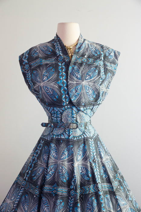 Glorious 1950's Royal Hawaiian Honolulu Polished Cotton Sun Dress With Matching Bolero / M