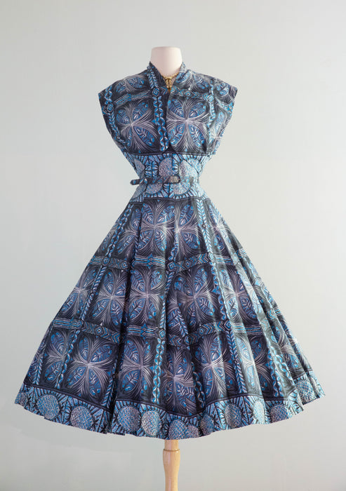 Glorious 1950's Royal Hawaiian Honolulu Polished Cotton Sun Dress With Matching Bolero / M