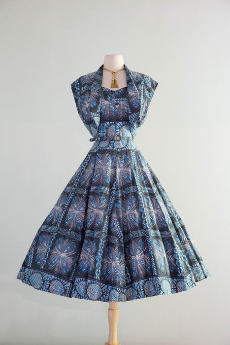 Glorious 1950's Royal Hawaiian Honolulu Polished Cotton Sun Dress With Matching Bolero / M