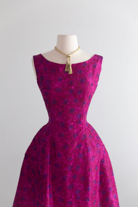 Gorgeous 1950's Fuschia Silk Taffeta Demi Couture Cocktail Dress From Elizabeth Arden / SM