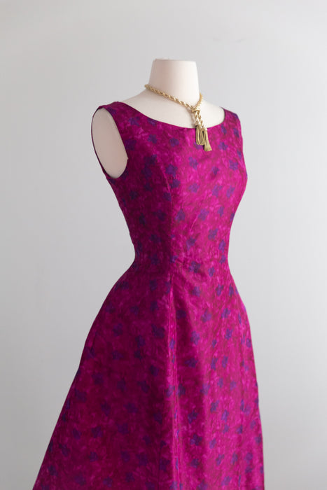 Gorgeous 1950's Fuschia Silk Taffeta Demi Couture Cocktail Dress From Elizabeth Arden / SM