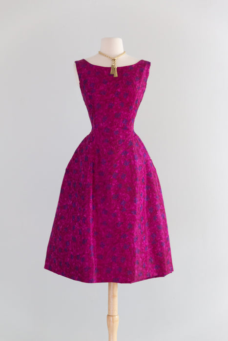Gorgeous 1950's Fuschia Silk Taffeta Demi Couture Cocktail Dress From Elizabeth Arden / SM