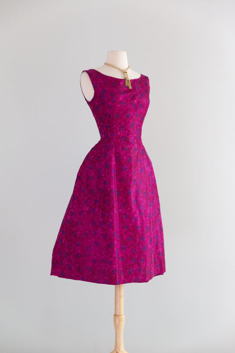 Gorgeous 1950's Fuschia Silk Taffeta Demi Couture Cocktail Dress From Elizabeth Arden / SM