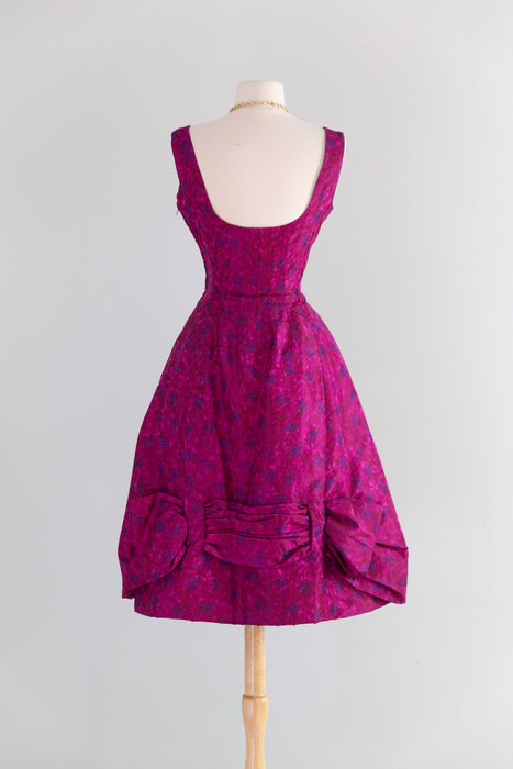 Gorgeous 1950's Fuschia Silk Taffeta Demi Couture Cocktail Dress From Elizabeth Arden / SM