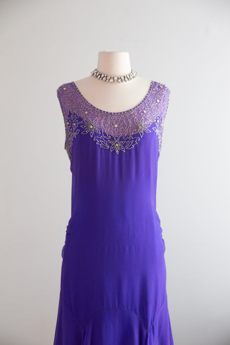 Exquisite 1920's Silk Chiffon Beaded Flapper Dress From H. Liebes & Co. / ML