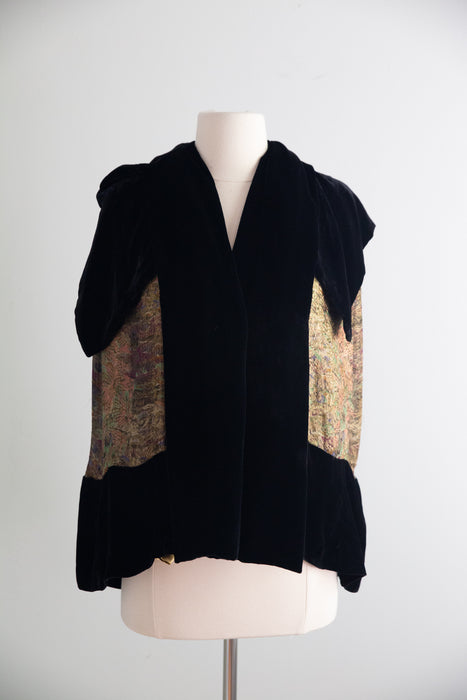 Decadent 1920's Gold Lame Evening Cape In Silk Velvet / SM