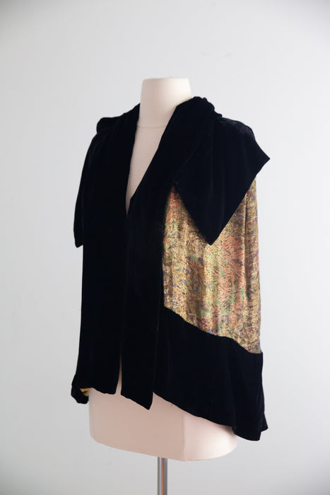 Decadent 1920's Gold Lame Evening Cape In Silk Velvet / SM