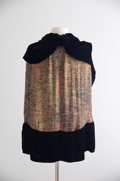 Decadent 1920's Gold Lame Evening Cape In Silk Velvet / SM