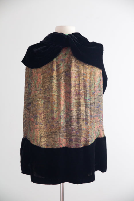 Decadent 1920's Gold Lame Evening Cape In Silk Velvet / SM