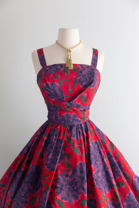 Fabulous 1950's Dahlia Print Party Dress With Bubble Hem / M