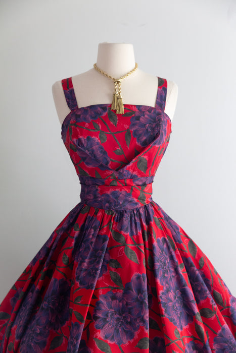 Fabulous 1950's Dahlia Print Party Dress With Bubble Hem / M