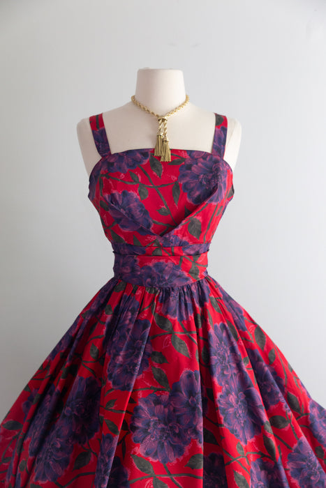 Fabulous 1950's Dahlia Print Party Dress With Bubble Hem / M