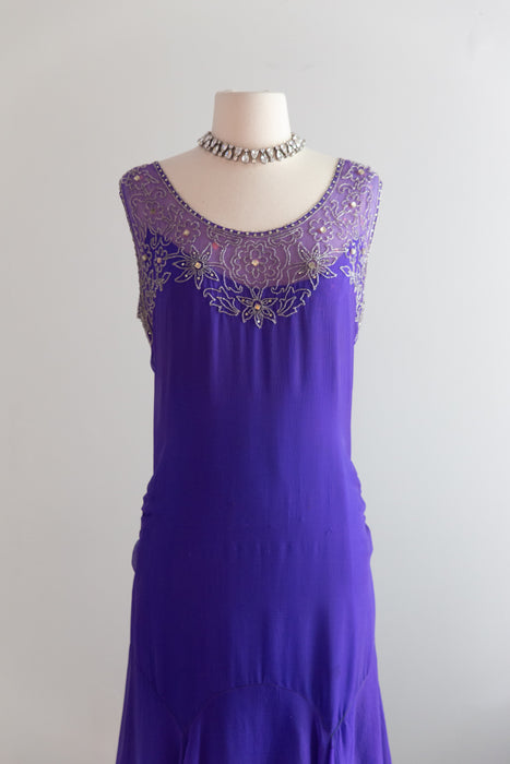 Exquisite 1920's Silk Chiffon Beaded Flapper Dress From H. Liebes & Co. / ML