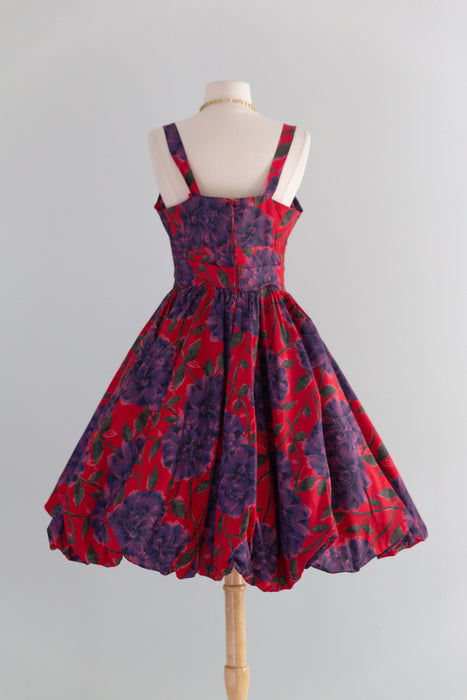 Fabulous 1950's Dahlia Print Party Dress With Bubble Hem / M