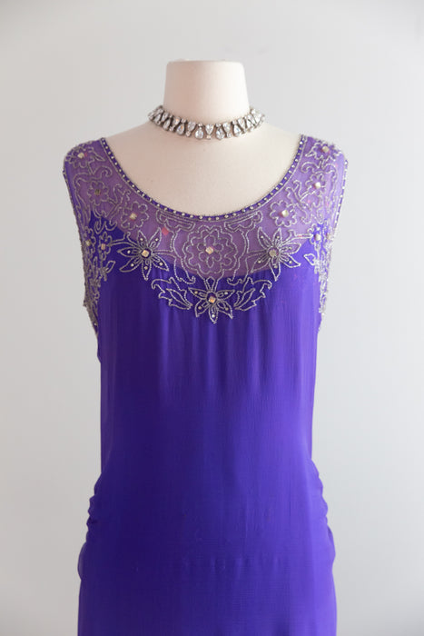 Exquisite 1920's Silk Chiffon Beaded Flapper Dress From H. Liebes & Co. / ML