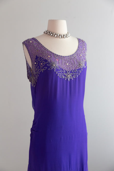 Exquisite 1920's Silk Chiffon Beaded Flapper Dress From H. Liebes & Co. / ML