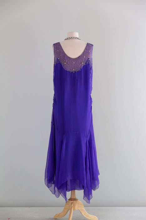 1920s chiffon dress silk lace (S-M) Farmer's Daughter Vintage 1920s Chiffon & Velvet