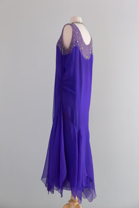 Exquisite 1920's Silk Chiffon Beaded Flapper Dress From H. Liebes & Co. / ML