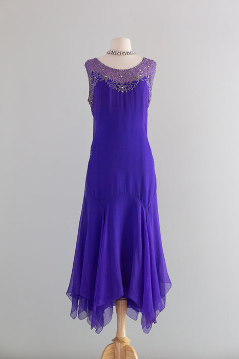 Exquisite 1920's Silk Chiffon Beaded Flapper Dress From H. Liebes & Co. / ML
