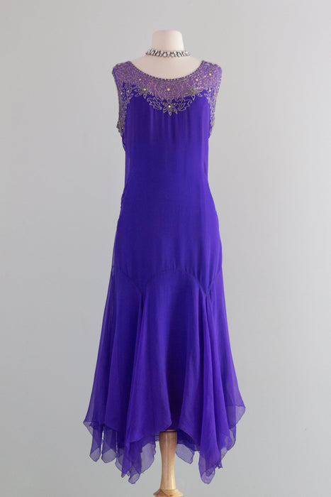 Exquisite 1920's Silk Chiffon Beaded Flapper Dress From H. Liebes & Co. / ML