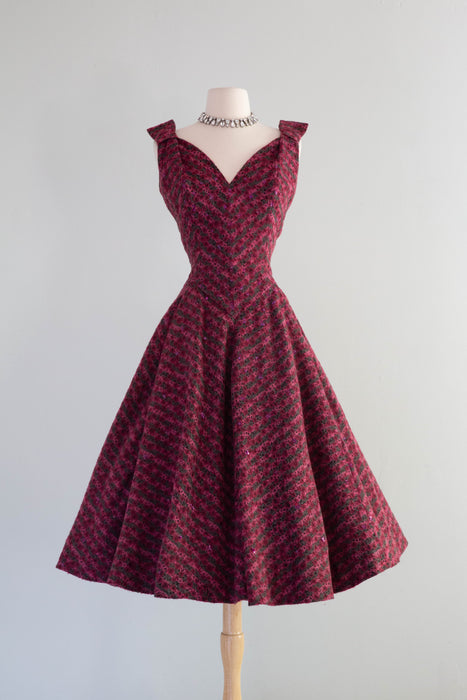 Stunning 1950's Edith Small Aubergine Chevron Cocktail Dress / Small