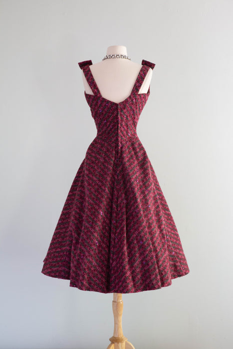 Stunning 1950's Edith Small Aubergine Chevron Cocktail Dress / Small