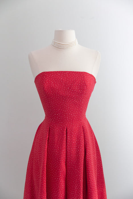 Rare 1980s Bruce Oldfield Red Strapless Princess Di Polka Dot Dress / Small