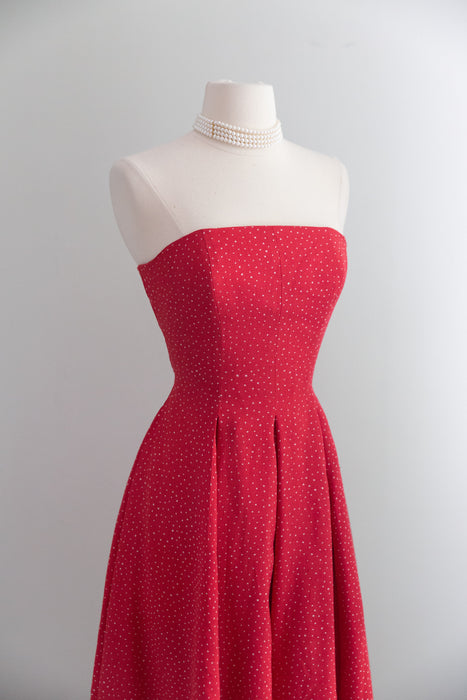 Rare 1980s Bruce Oldfield Red Strapless Princess Di Polka Dot Dress / Small