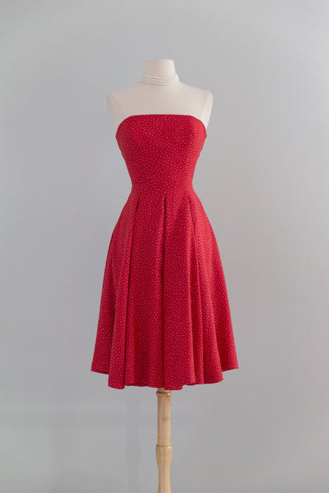 Rare 1980s Bruce Oldfield Red Strapless Princess Di Polka Dot Dress / Small