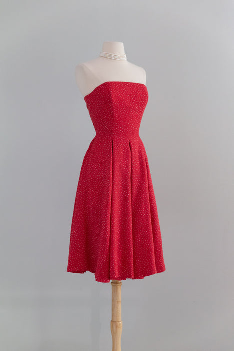 Rare 1980s Bruce Oldfield Red Strapless Princess Di Polka Dot Dress / Small