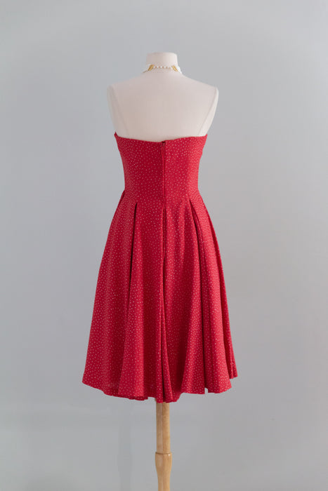 Rare 1980s Bruce Oldfield Red Strapless Princess Di Polka Dot Dress / Small