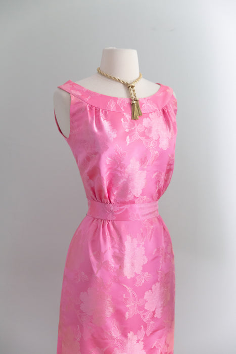 Elegant 1960's Jackie Kennedy Style Silk Jacquard in Bubblegum Pink / SM
