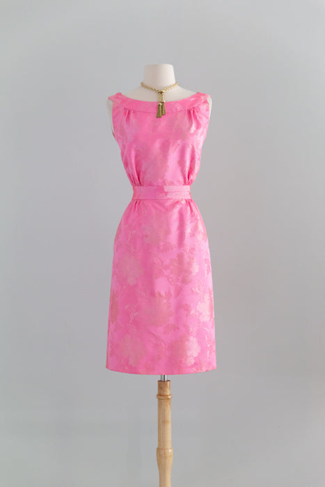Elegant 1960's Jackie Kennedy Style Silk Jacquard in Bubblegum Pink / SM
