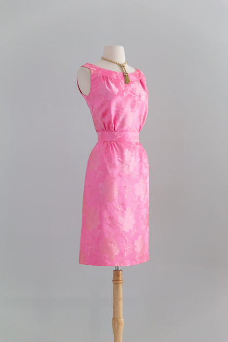 Elegant 1960's Jackie Kennedy Style Silk Jacquard in Bubblegum Pink / SM