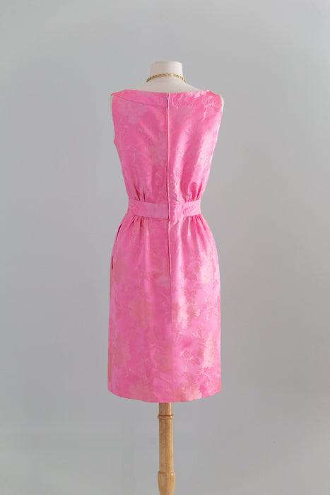 Elegant 1960's Jackie Kennedy Style Silk Jacquard in Bubblegum Pink / SM