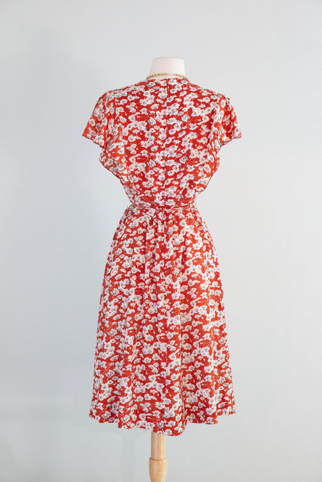 Romantic 1970's Flutter Sleeve Floral Wrap Style Day Dress / SM