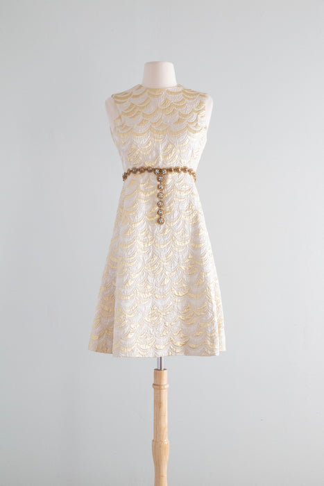 Fabulous 1960's Crescent Moon Gold Brocade Cocktail Dress By Suzy Pere Xtabay Vintage Fabulous 1960's Crescent Moon Gold Brocade Cocktail Dress By Suzy Pere Xtabay Vintage